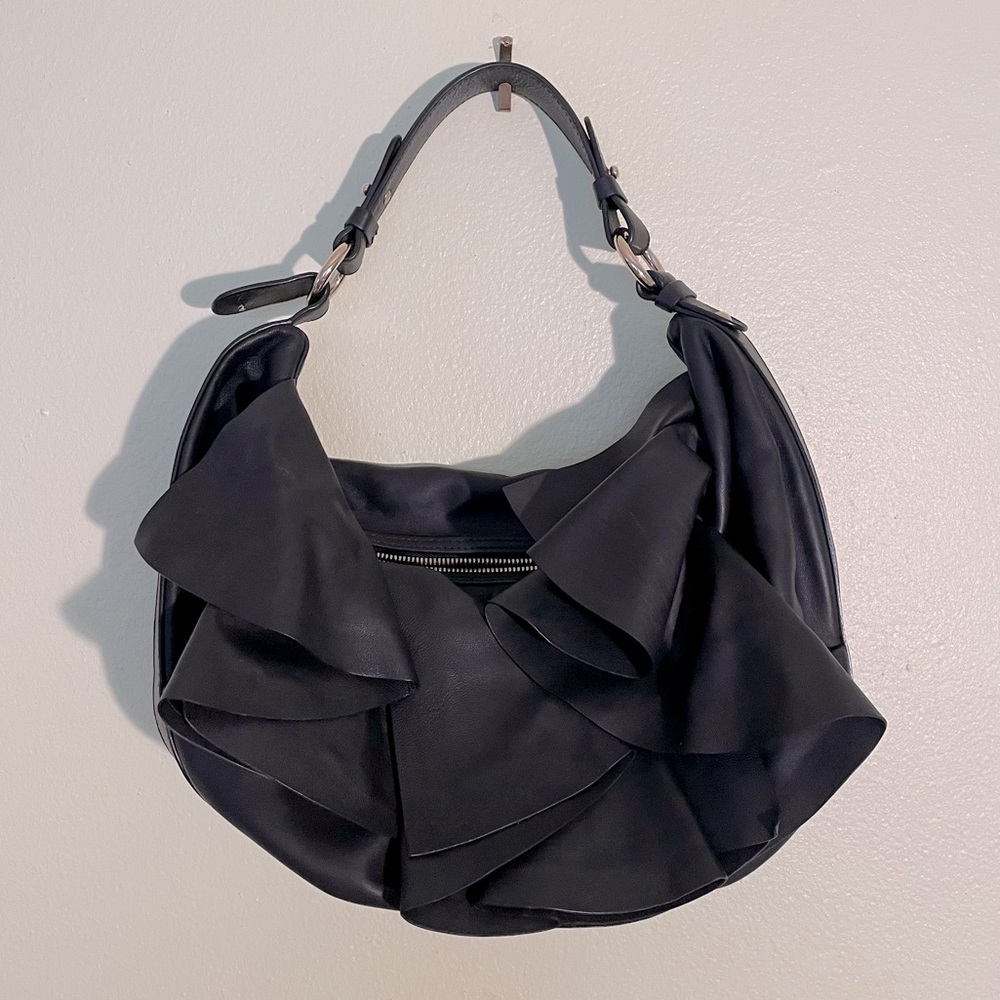 Giorgio Armani Leather Ruffle Hobo